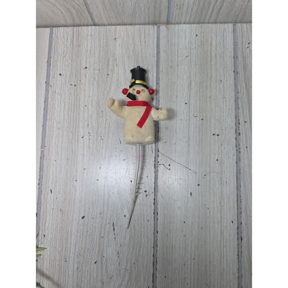 Vtg Flocked Snowman Santa Blowmold Decorative Pick Christmas Tree Decor Set Of 3 - Picture 11 of 15